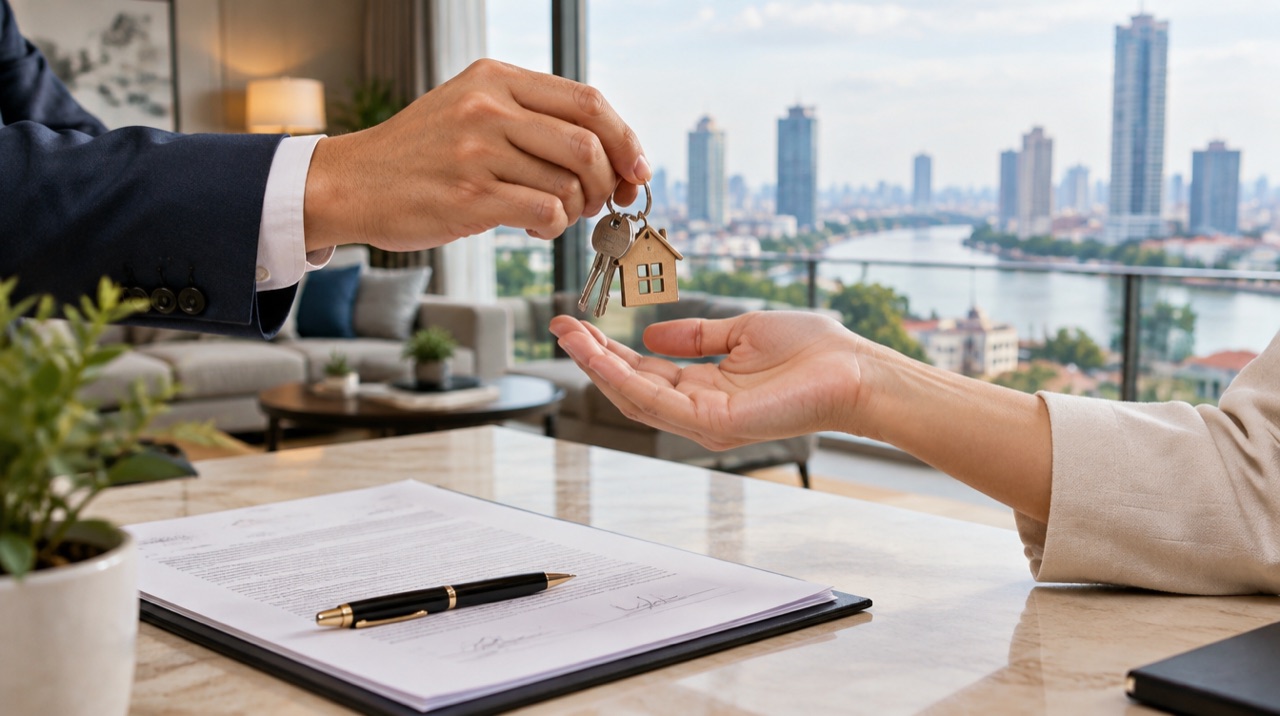 Handing over keys at a Phnom Penh property handover