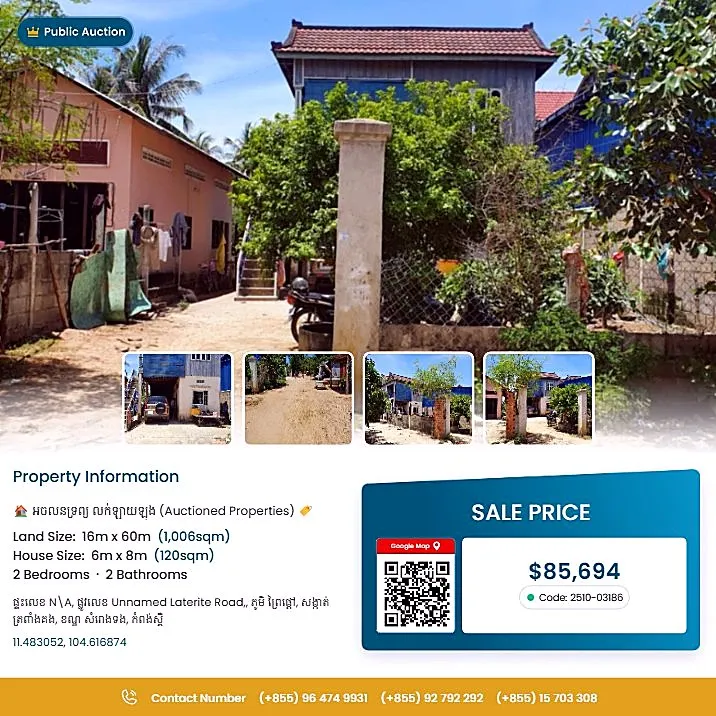 Bank Auction: Land & House, 1,006 m² in Cambodia