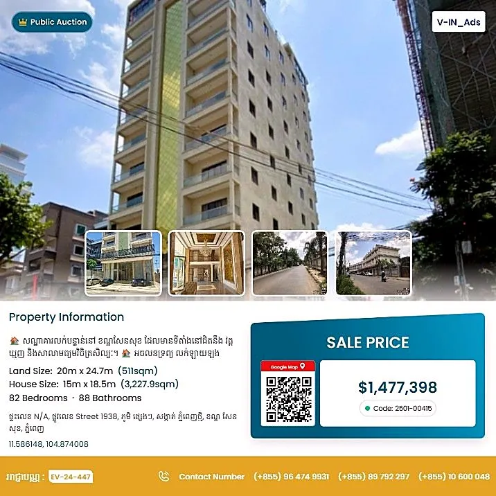 Bank Auction: Commercial Building, 511 m² in Phnom Penh Thmei, Phnom Penh