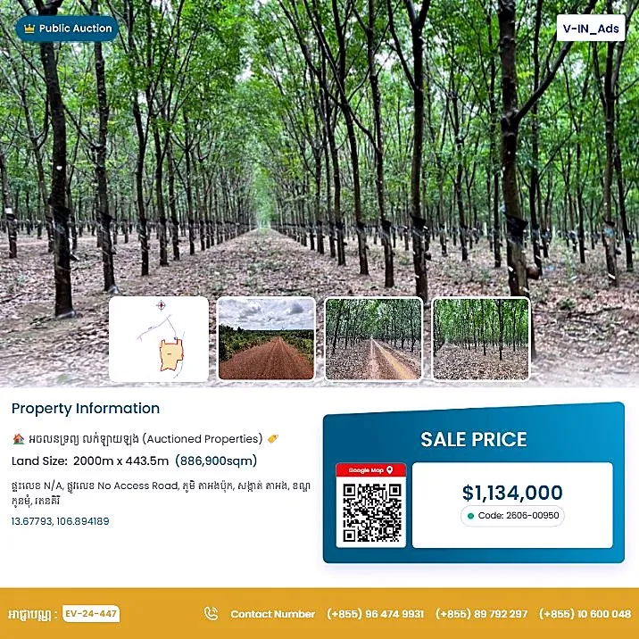 Bank Auction: Development Land, 886,900 m² in Ta Ang, Ratanak Kiri