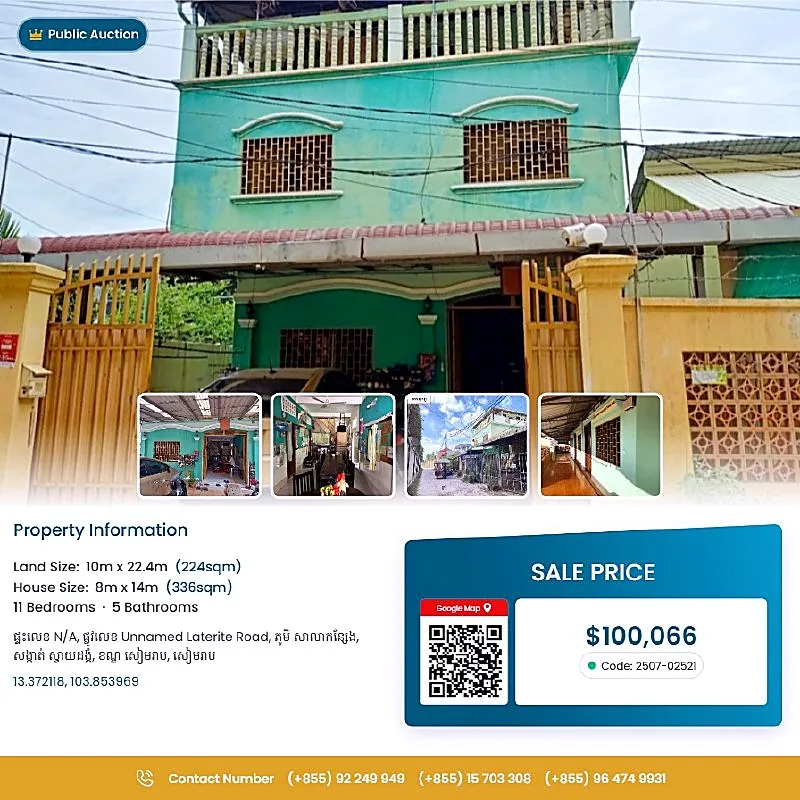Bank Auction: Commercial Building, 224 m² in Svay Dankum, Siemreap