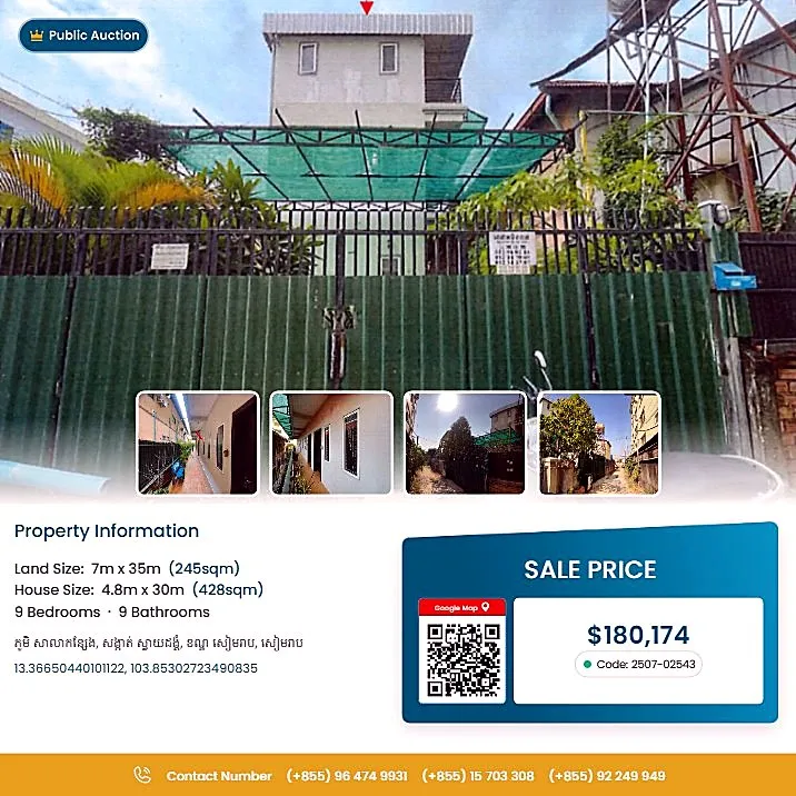 Bank Auction: Land & House, 245 m² in Sala Kanseng Village, Siem Reap