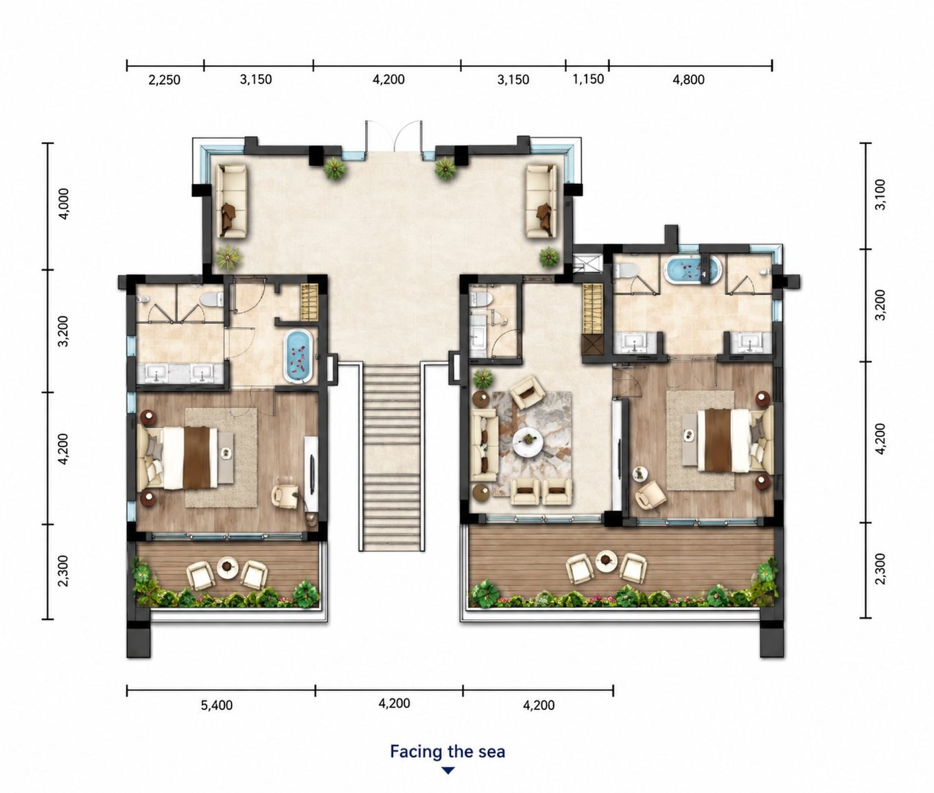 D Queen Villa Ocean View Three-Bedroom Pool Courtyard, view 4