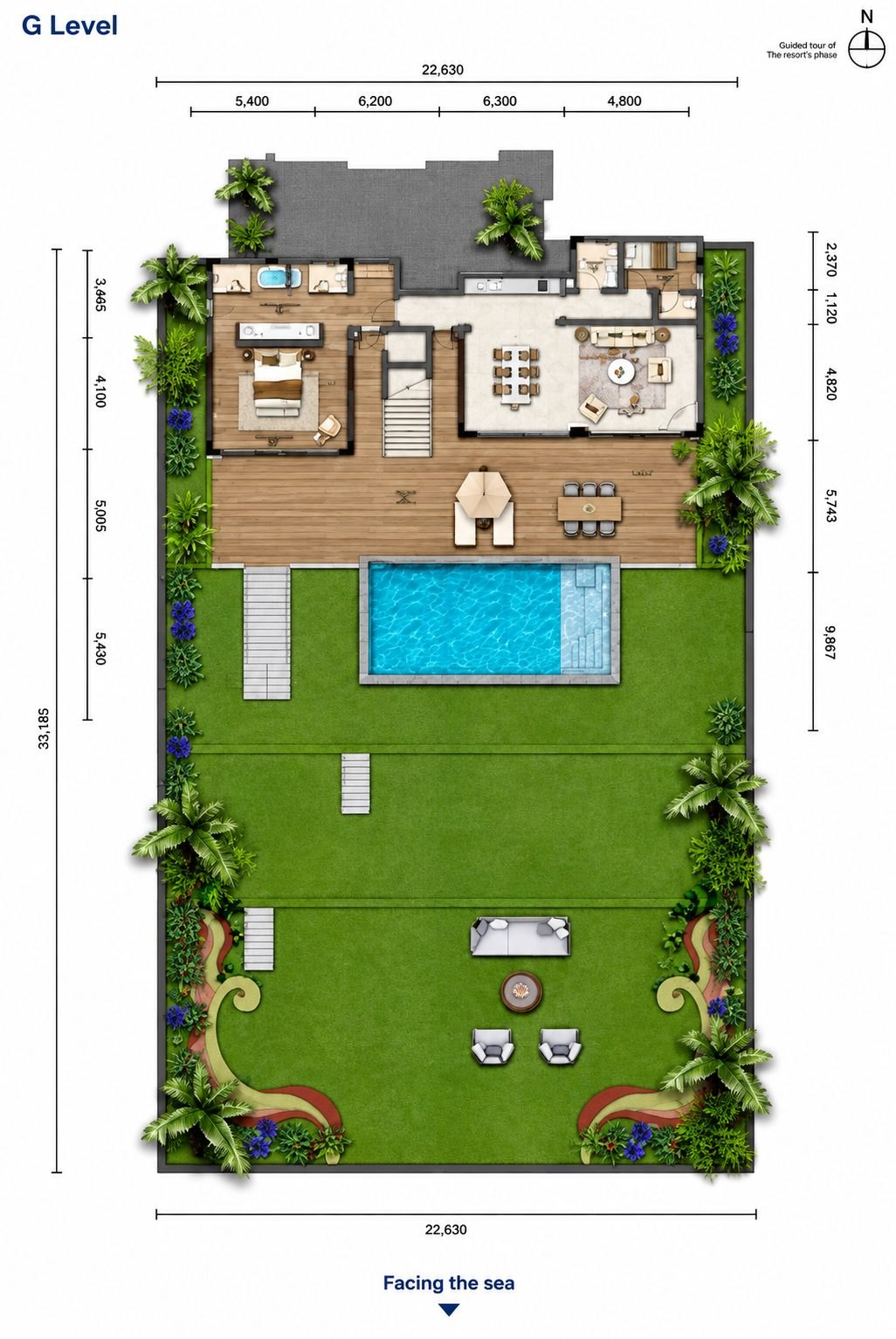 D Queen Villa Ocean View Three-Bedroom Pool Courtyard, view 5